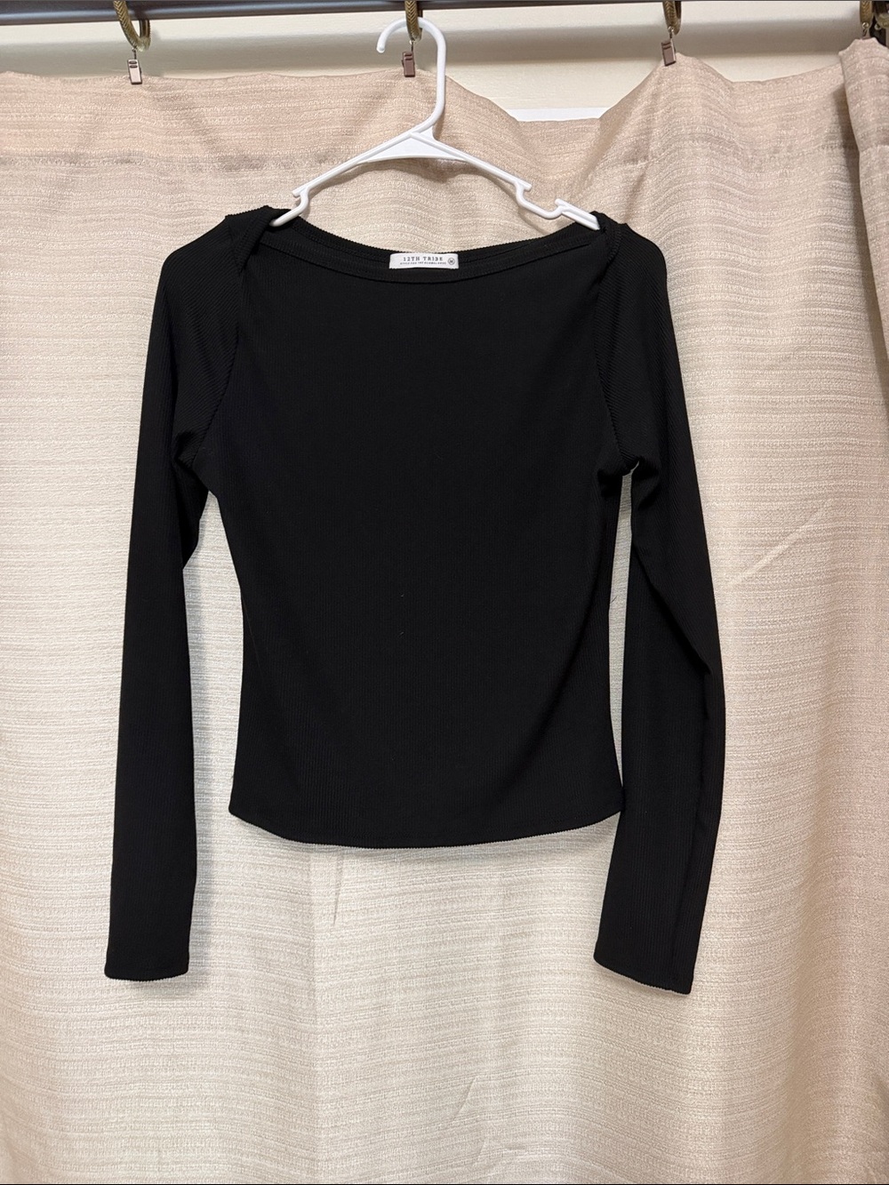 12th Tribe Black Ribbed Long-Sleeve Boatneck Top